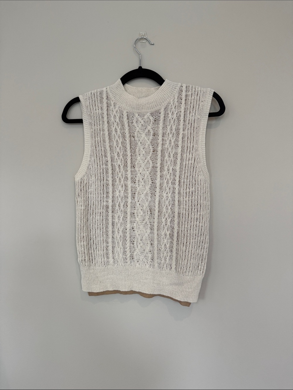 Vince White Cable Knit Sleeveless Turtleneck Sweater
